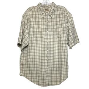 NWOT NORTHWEST TERRITORIES Shirt Mens L Linen Cotton Plaid Short Sleeve Button